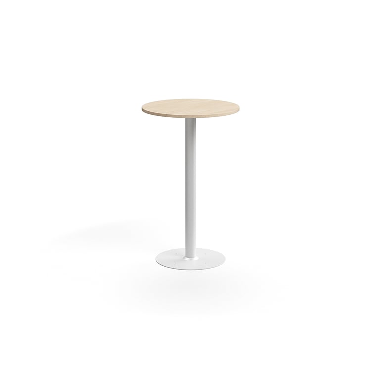 Barový stôl ALVA, Ø700x1100 mm, s kotvením do zeme, HPL, biela/breza