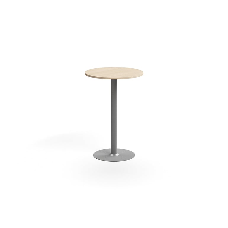 Levně Barový stůl ALVA, Ø700x1000 mm, upevnitelný, vysokotlaký laminát, stříbrná/bříza