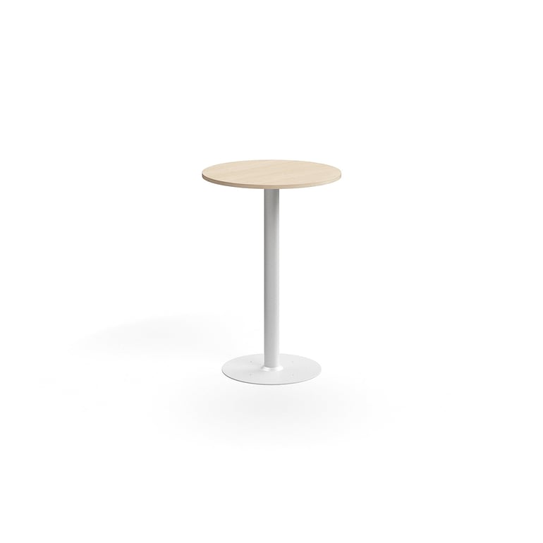 Barový stôl ALVA, Ø700x1000 mm, s kotvením do zeme, HPL, biela/breza