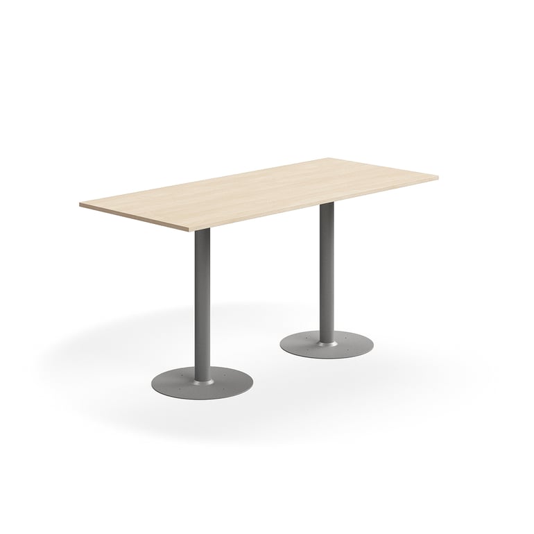 Barový stôl ALVA, 1800x800x900 mm, s kotvením do zeme, HPL, strieborná/breza