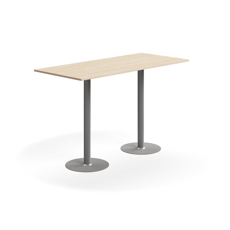 Barový stôl ALVA, 1800x800x1100 mm, s kotvením do zeme, HPL, strieborná/breza