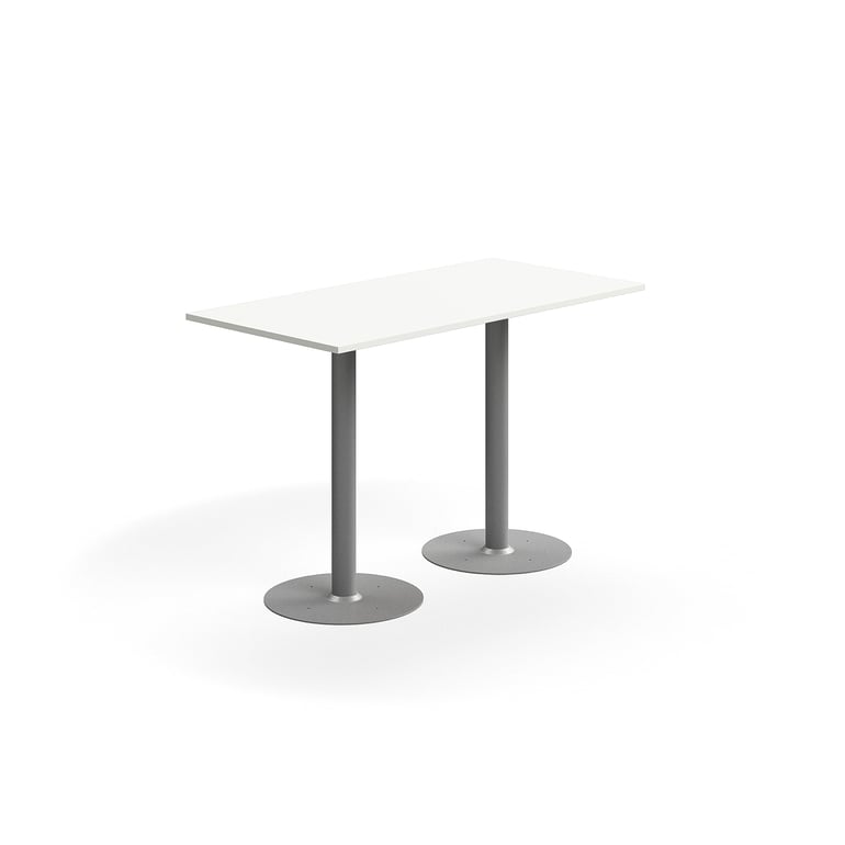 Barový stôl ALVA, 1400x700x900 mm, s kotvením do zeme, HPL, strieborná/biela