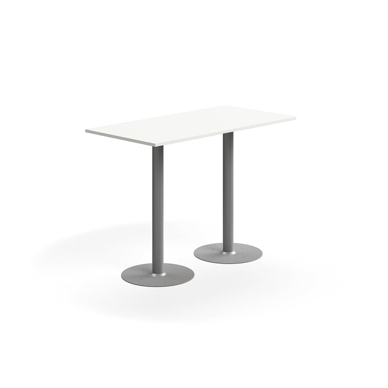 Barový stôl ALVA, 1400x700x1000 mm, s kotvením do zeme, HPL, strieborná/biela