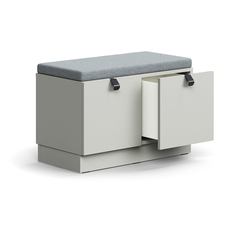 Levně Lavice s úložným prostorem QBUS, šedý podsedák, 2 zásuvky, sokl, úchytky, 534x800x420 mm, černá, svě