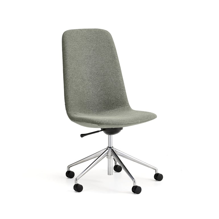Stol LANGLEY, mellem ryg, hjulunderstel, børstet aluminium/grøn grå ...
