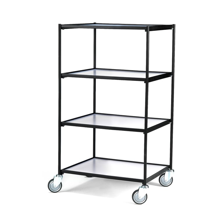 Levně Policový vozík LINER, 4 police, 850x640 mm, černý, bílé police