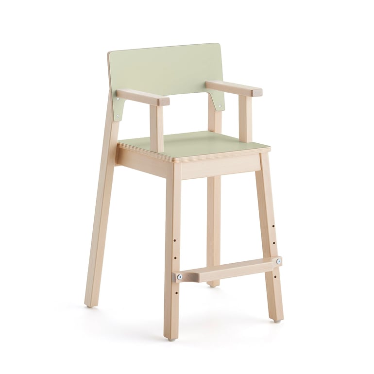 Detská stolička LOVE s opierkami rúk, V 500 mm, breza, laminát - zelená