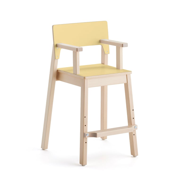Detská stolička LOVE s opierkami rúk, V 500 mm, breza, laminát - žltá