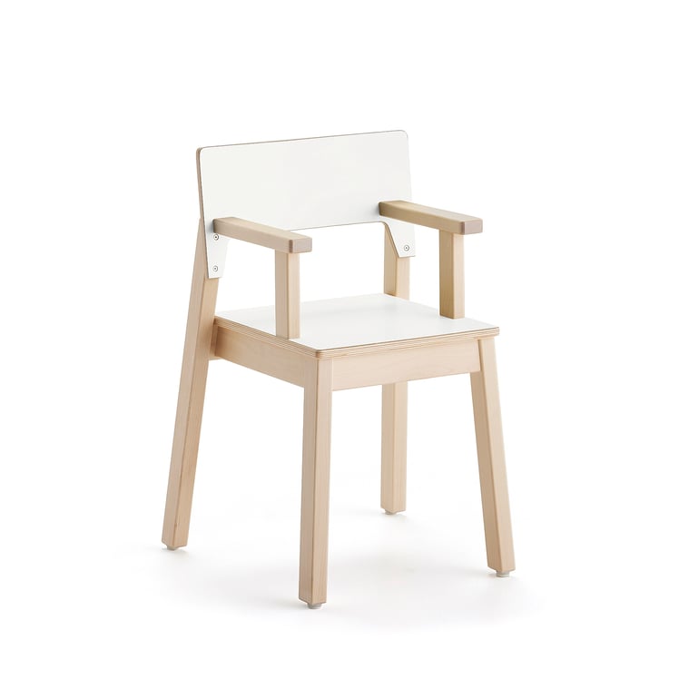 Levně Dětská židle LOVE, s područkami, výška 380 mm, bříza, bílá