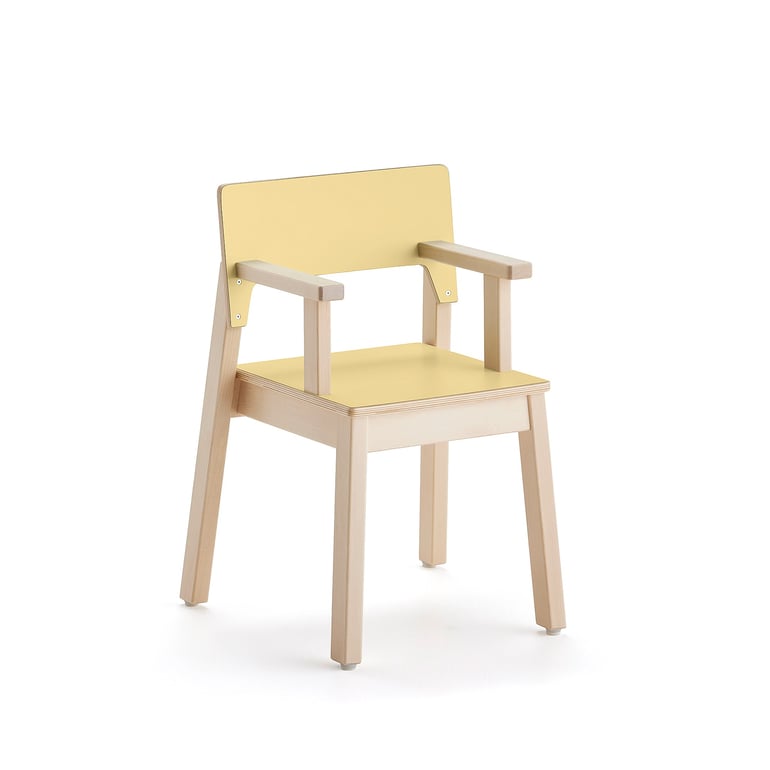 Detská stolička LOVE s opierkami rúk, V 350 mm, breza, laminát - žltá