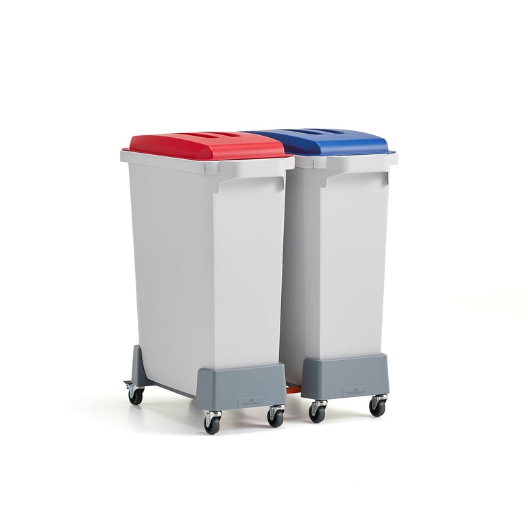 Levně Set pro třídění odpadu OLIVER, 2x koš 60 l s vozíkem, modré a červené víko