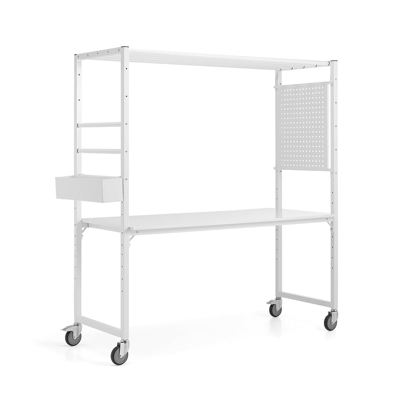 Levně Mobilní multifunkční stůl TEAMWORK, box na příslušenství, perforovaný panel, bílá/whiteboard deska