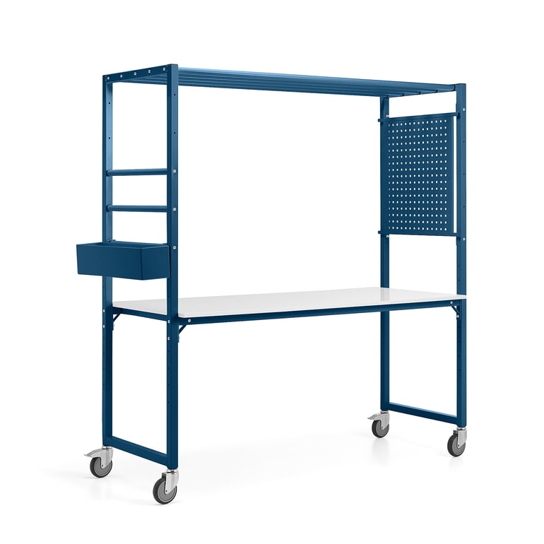 E-shop Mobilný multifunkčný stôl TEAMWORK, box na príslušenstvo, panel na náradie, modrý, whiteboard doska