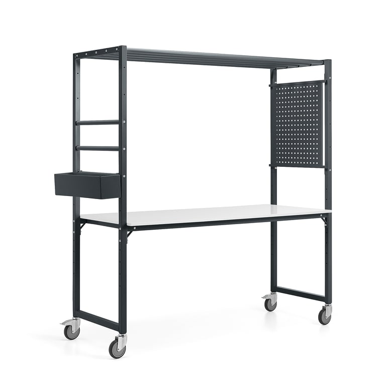 E-shop Mobilný multifunkčný stôl TEAMWORK, box na príslušenstvo, panel na náradie, antracitový, whiteboard