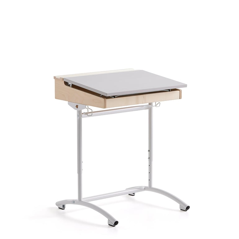 Levně Školní lavice ACCESS, 650x550 mm, nastavitelná výška, bílé nohy, akustický vysokotlaký laminát, šedá