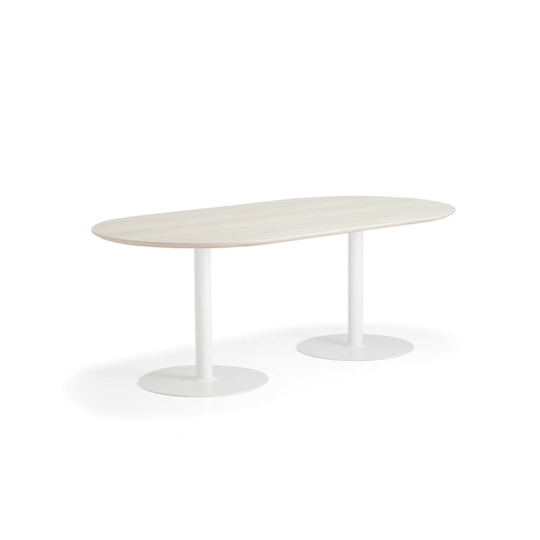 E-shop Stôl METRIC, ovál, 2000x1000x720 mm, biela/jaseň