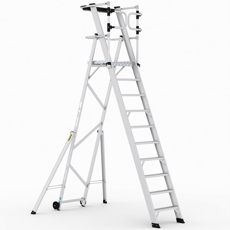 Large folding platform steps, 9 treads, H 2250 mm | AJ Products IE