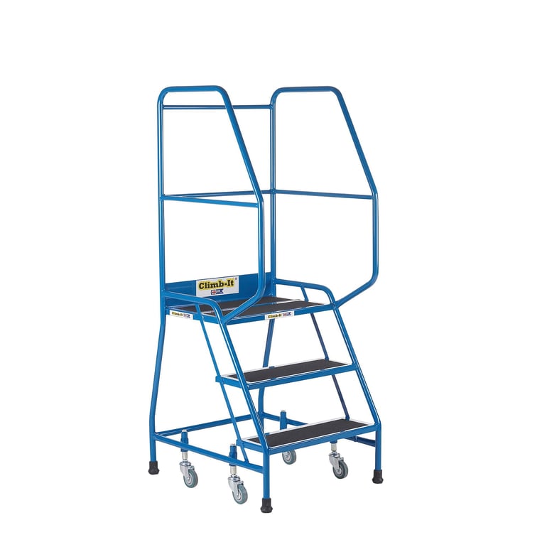 Weight-reactive mobile safety steps, 3 treads, H 720 mm, blue | AJ ...