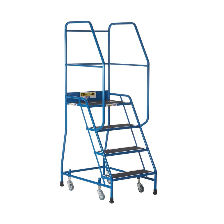Weight-reactive mobile safety steps, 4 treads, H 930 mm, blue | AJ ...