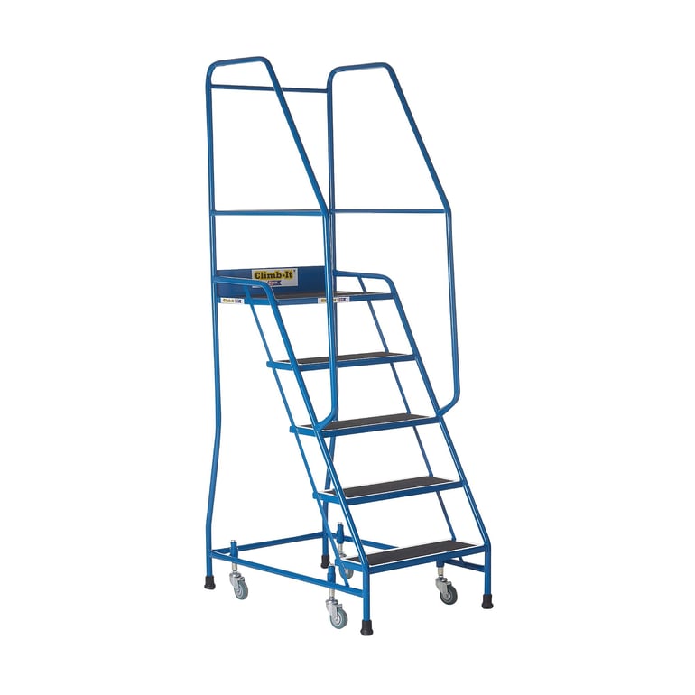 Weight-reactive mobile safety steps, 5 treads, H 1160 mm, blue | AJ ...