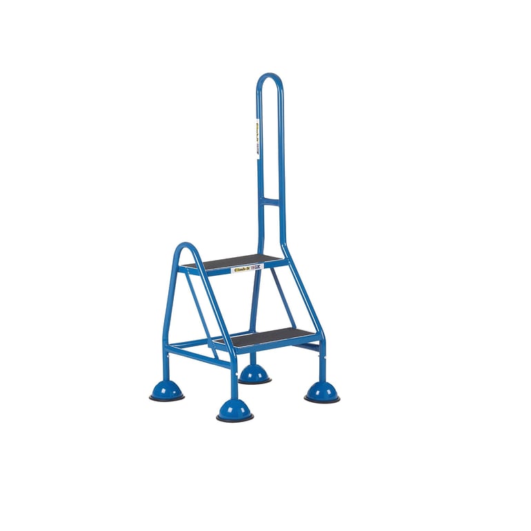 Mobile steps, 2 treads, H 510 mm, with one handrail, blue | AJ Products IE