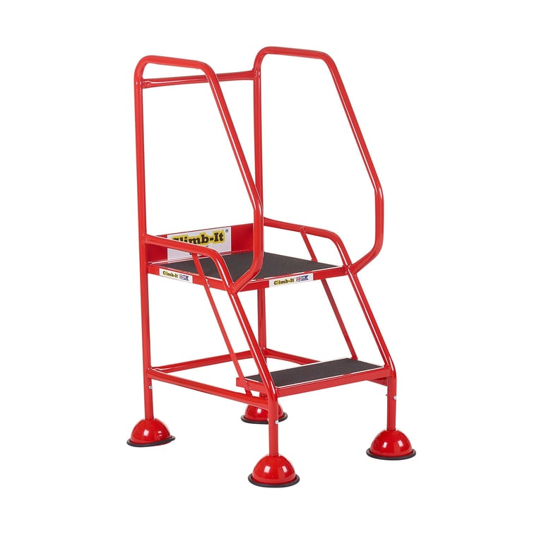 Domed feet mobile safety steps, 2 treads, H 545 mm, red | AJ Products UK