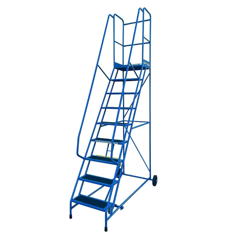 Warehouse safety steps, anti-slip, 9 treads, H 2250 mm, blue | AJ ...