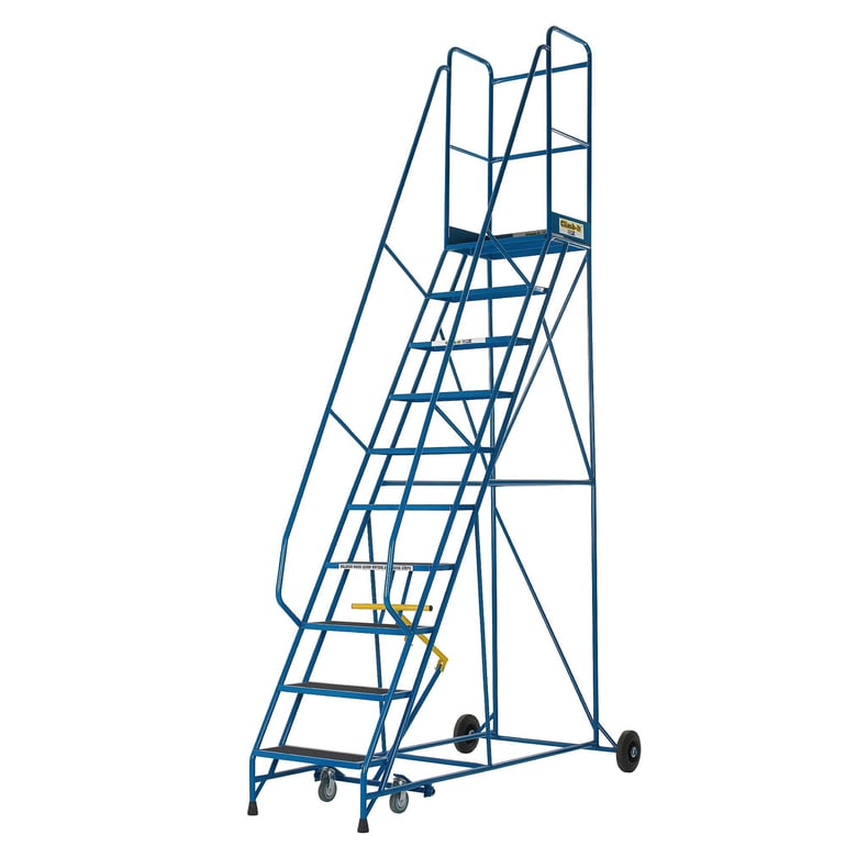 Warehouse safety steps, anti-slip, 10 treads, H 2500 mm, blue | AJ ...