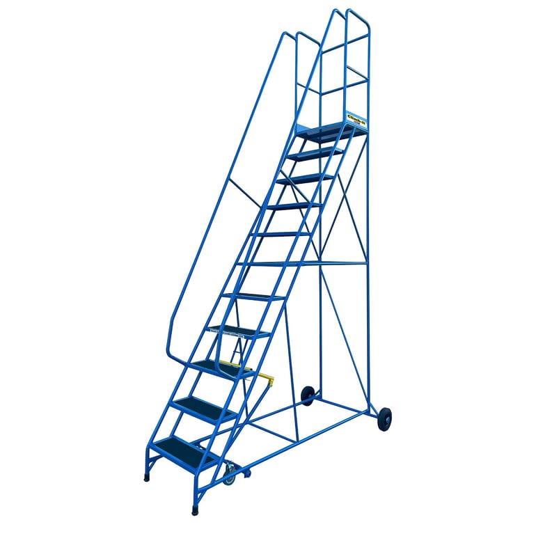 Warehouse safety steps, anti-slip, 11 treads, H 2750 mm, blue | AJ ...