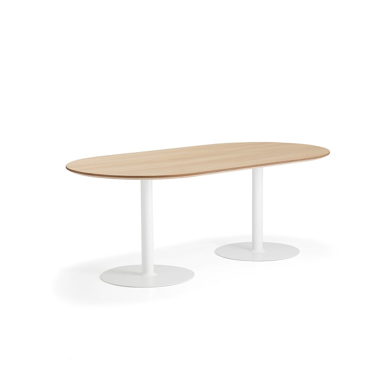 E-shop Stôl METRIC, ovál, 2000x1000x720 mm, biela/dub