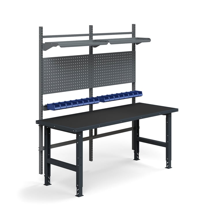E-shop Dielenský stôl TRUST, panel na náradie, plastové boxy, police, 2000x760 mm, s ochrannou podložkou