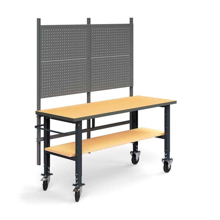 E-shop Mobilný dielenský stôl TRUST, panel na náradie, spodná polica, 2000x760 mm, tvrdená doska