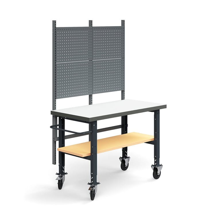 E-shop Mobilný dielenský stôl TRUST, panel na náradie, spodná polica, 1500x760 mm, vysokotlaký laminát