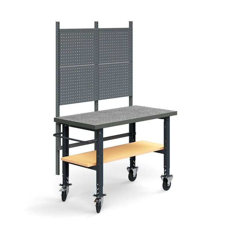 E-shop Mobilný dielenský stôl TRUST, panel na náradie, spodná polica, 1500x760 mm, vinylový povrch