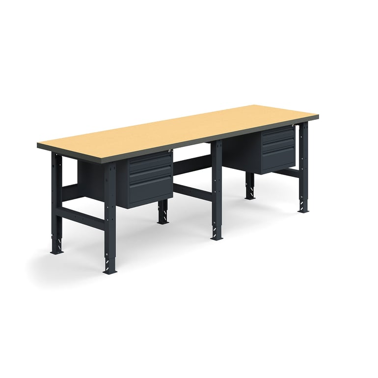 E-shop Dielenský stôl TRUST, 6 zásuviek, 2500x760mm, 300 kg, tvrdená doska