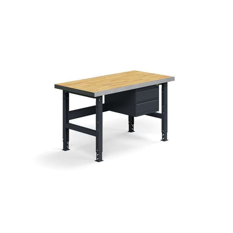 Levně Dílenský stůl TRUST, se 2 zásuvkami, 1500x760mm, 600 kg, povrch z dubového dřeva