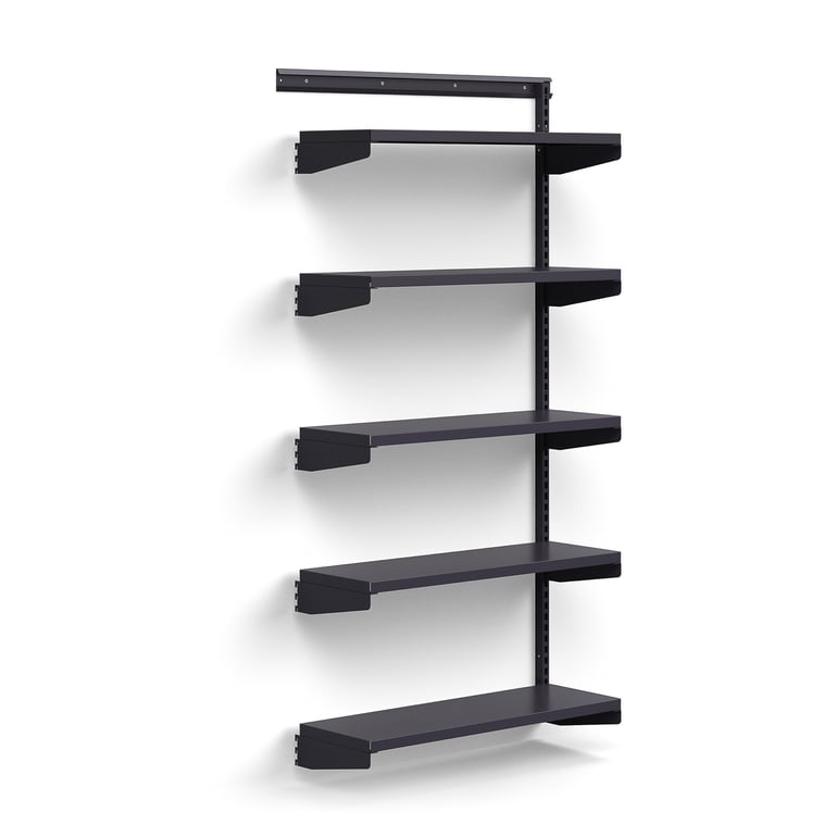 E-shop Nástenný regál RELY, prídavná sekcia, oceľové police, 1800x900x300 mm, antracit