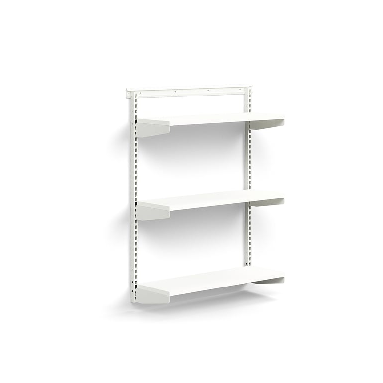 E-shop Nástenný regál RELY, základná sekcia, laminátové police, 1221x900x300 mm, biela