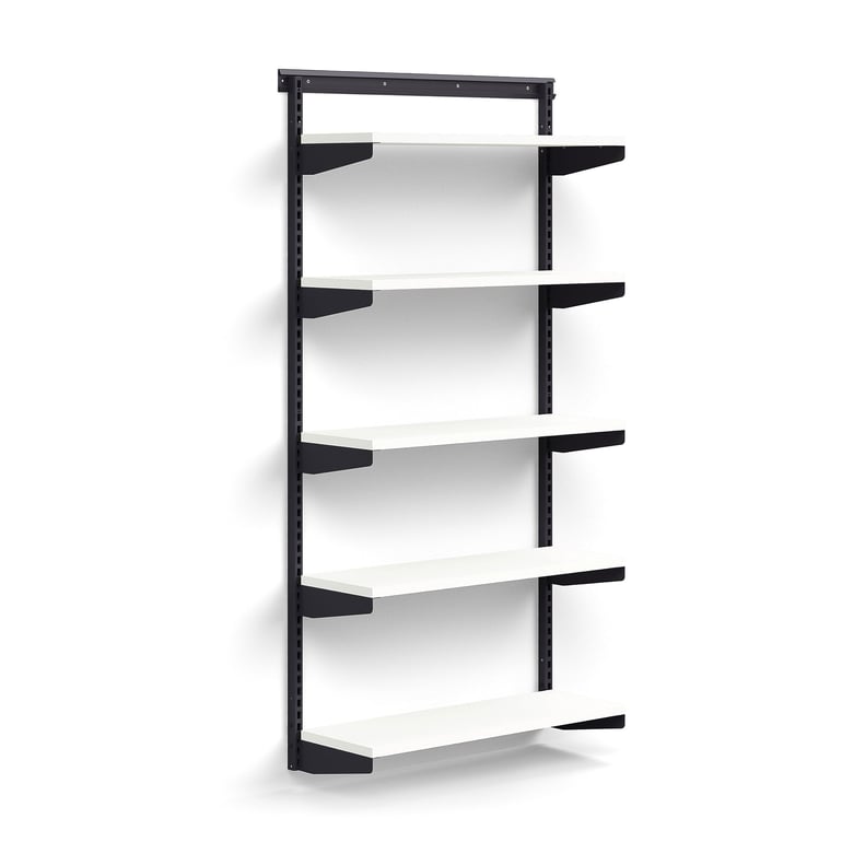 Nástenný regál RELY, základná sekcia, laminátové police, 1800x900x300 mm, antracit/biela