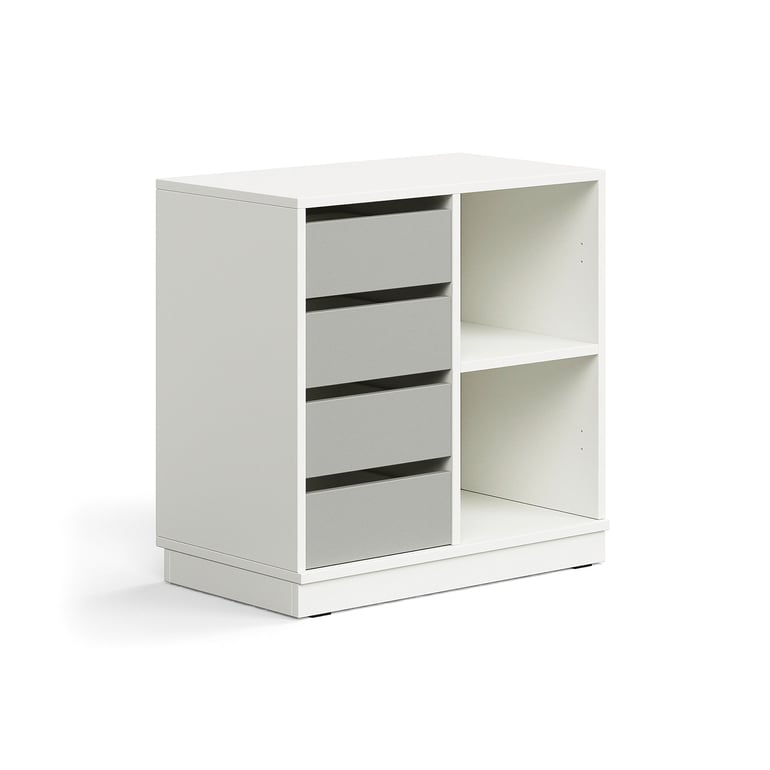 Úložná skrinka CASPER, 4 zásuvky, 2 priehradky, so soklom, biela/šedá
