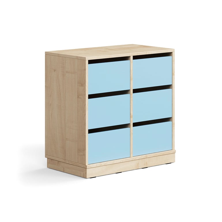 Úložná skrinka CASPER, 6 zásuviek, so soklom, breza/sky blue