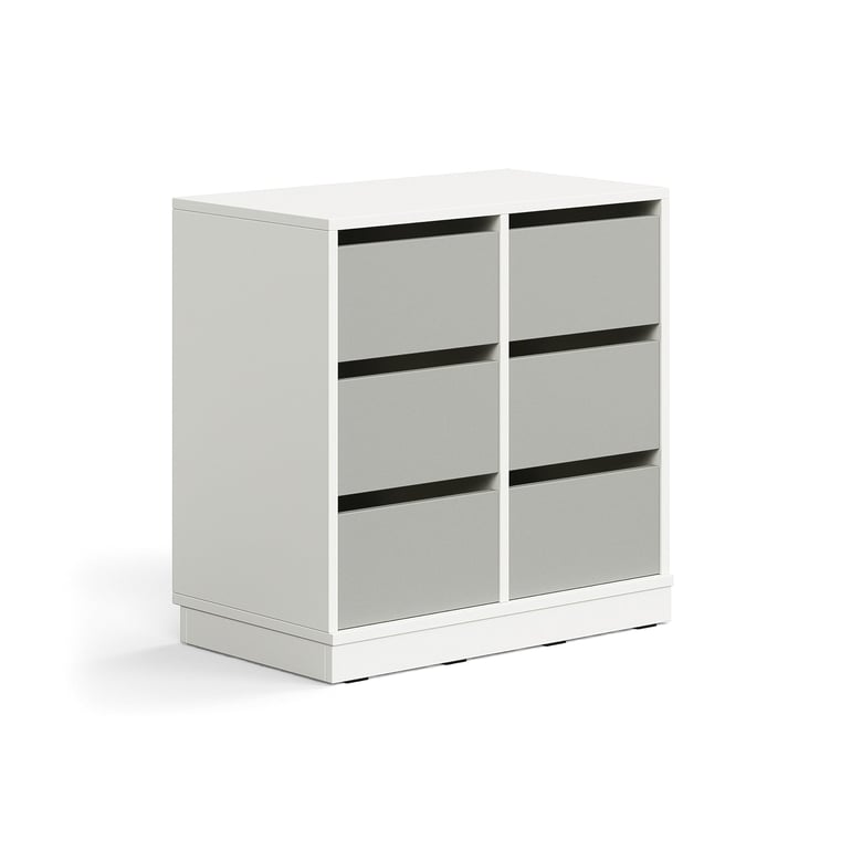 Úložná skrinka CASPER, 6 zásuviek, so soklom, biela/šedá