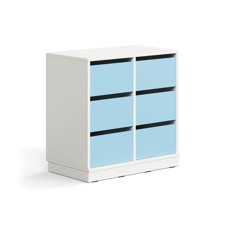 Úložná skrinka CASPER, 6 zásuviek, so soklom, biela/sky blue
