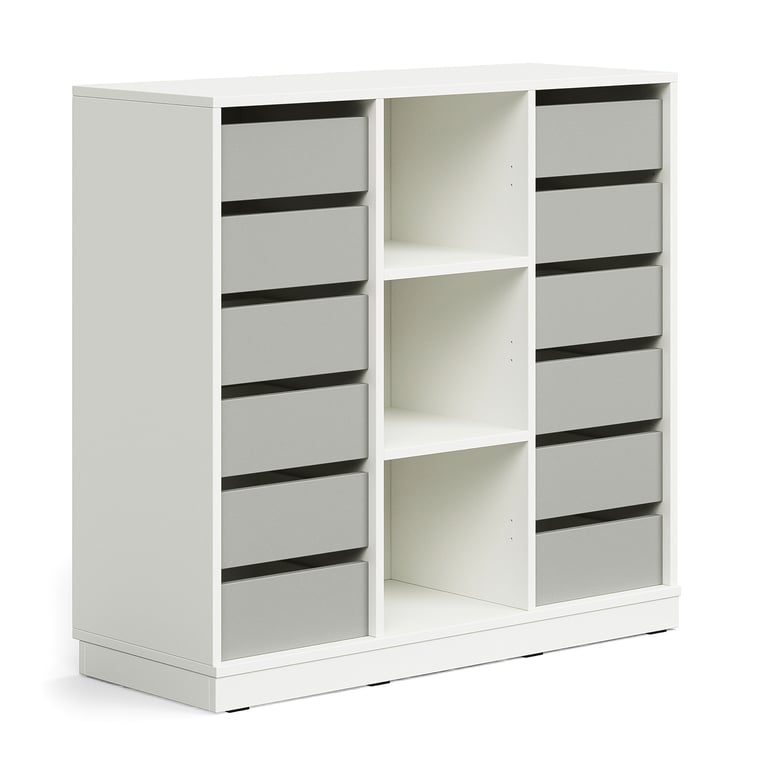 Úložná skrinka CASPER, 12 zásuviek, 3 priehradky, so soklom, biela/šedá