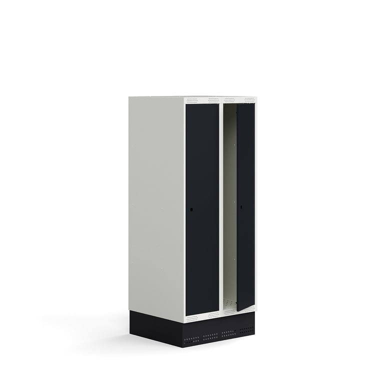 Šatňová skrinka ROZ, 2 sekcie, 2 dvere, so soklom, 1510x600x550 mm, antracit