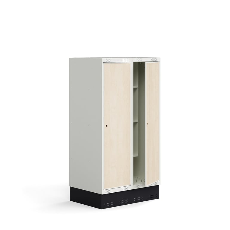 Šatňová skrinka ROZ, 2 sekcie, 2 dvere, so soklom, 1510x800x550 mm, breza