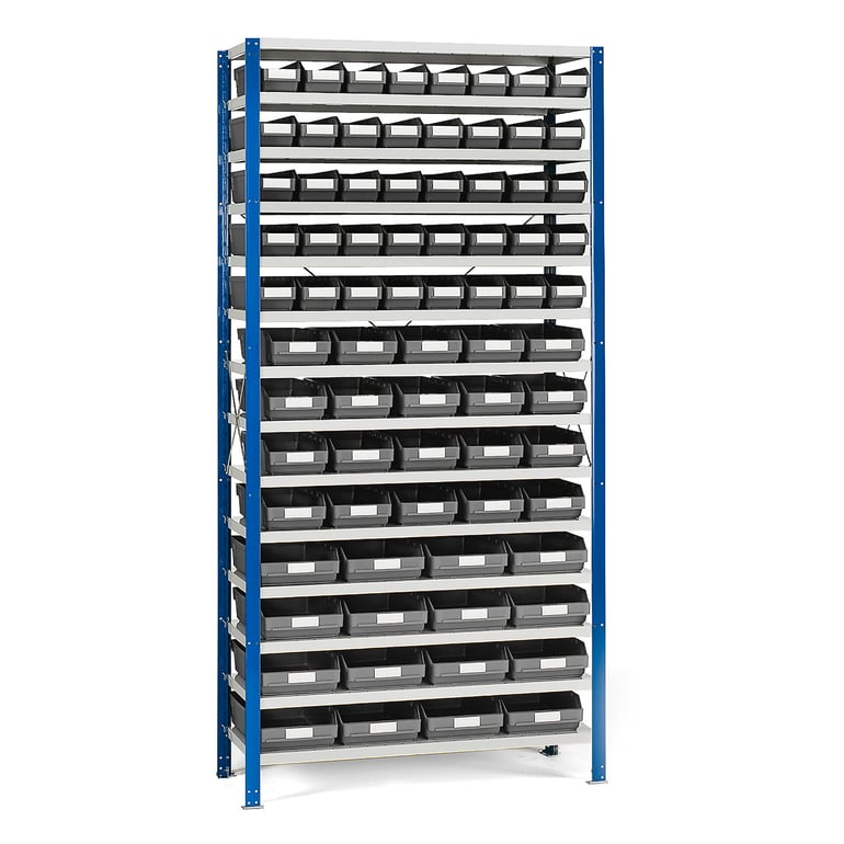 Shelving for small parts REACH + MIX, 2100x1065x500 mm, 76 grey bins ...