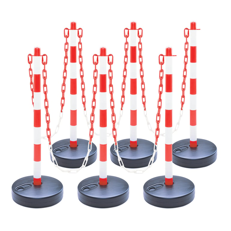 Plastic post chain set, 6-pack, hollow circular base, red-white | AJ ...