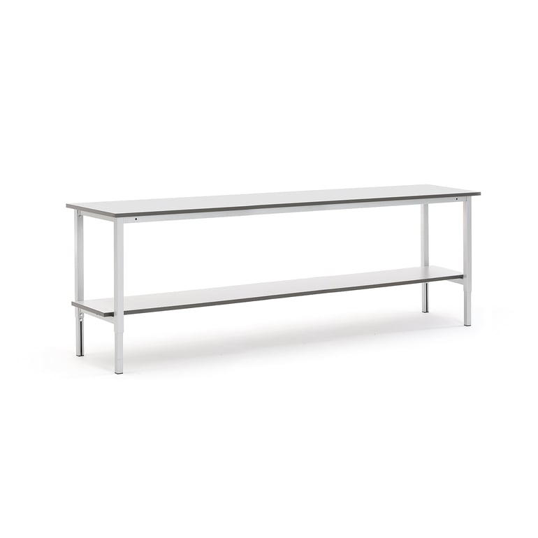 Levně Pracovní stůl MOTION, s policí, 2500x600 mm, šedá deska HPL