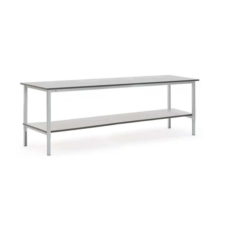 Levně Pracovní stůl MOTION, s policí, 2500x800 mm, šedá deska HPL